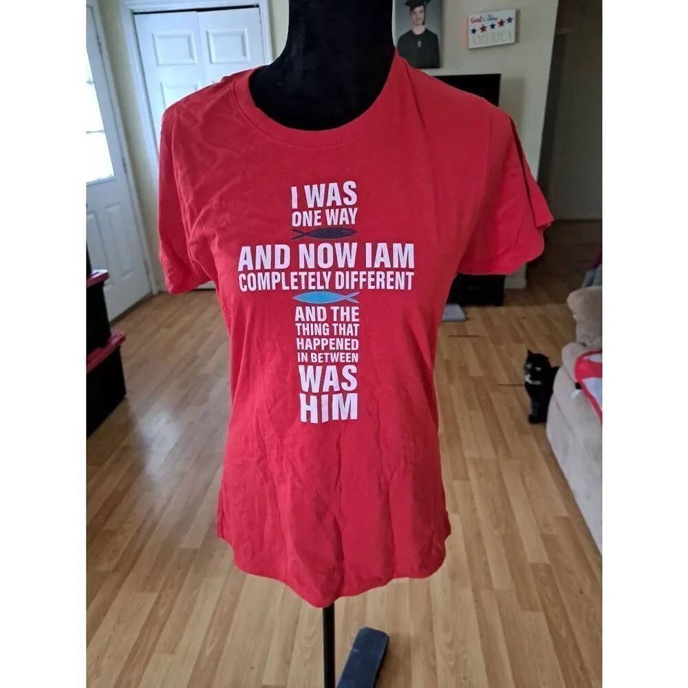 New Small Red Short Sleeve Religious Pullover Tee Tshirt Shirt Jesus God